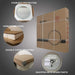 Packaging materials of irregular mirror with foam box protection, honeycomb panel, double paper wrapping, and spare parts on a gray background.