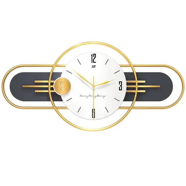 Decorative wall clock with gold and black design on a white background