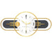 Decorative wall clock with gold and black design on a white background