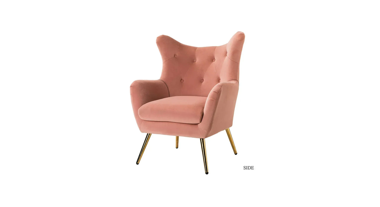 pink accent chair gold legs 