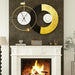 Royal metallic gold clock on wall above the fireplace
