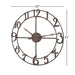 Large brown wall clock with measurements on a white background