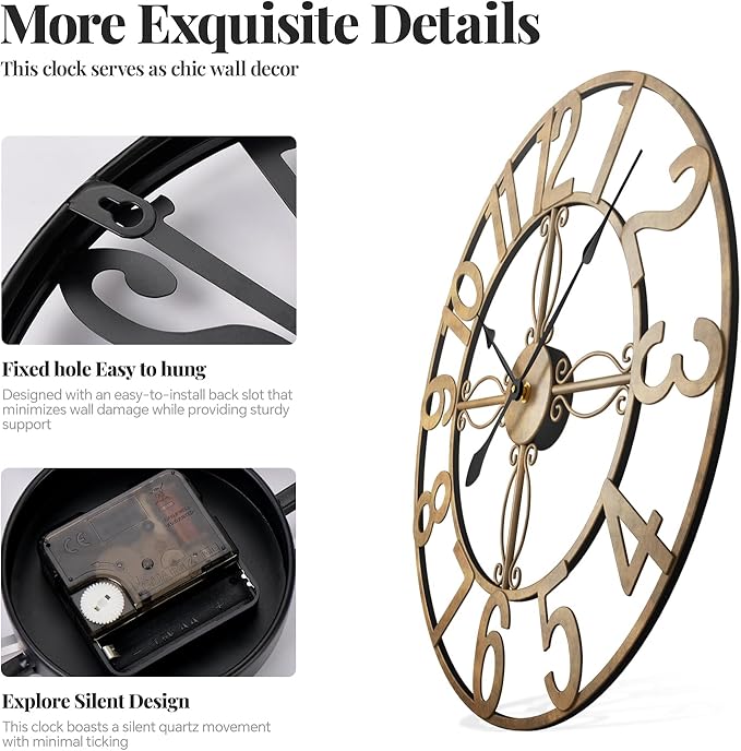 Gold wall clock with decorative design on a white background