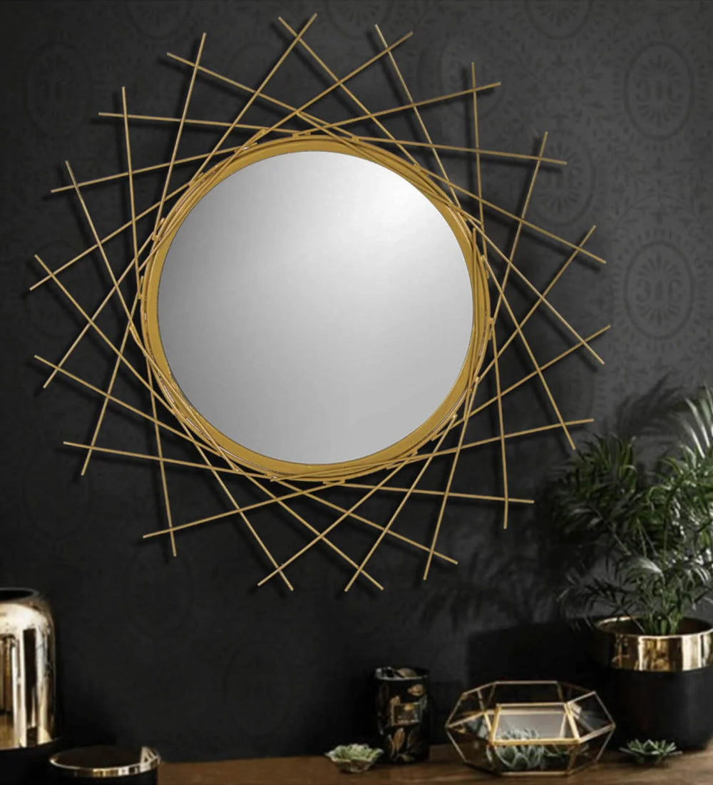 Gold Mild Steel Aurora Decorative Mirror - All India Decor