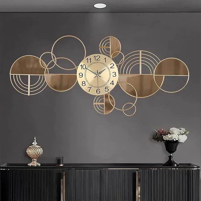 Stylish wall clock with geometric design on a dark wall