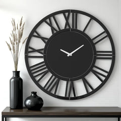 Black Metal Large Wall Clock For Living Room - All India Decor