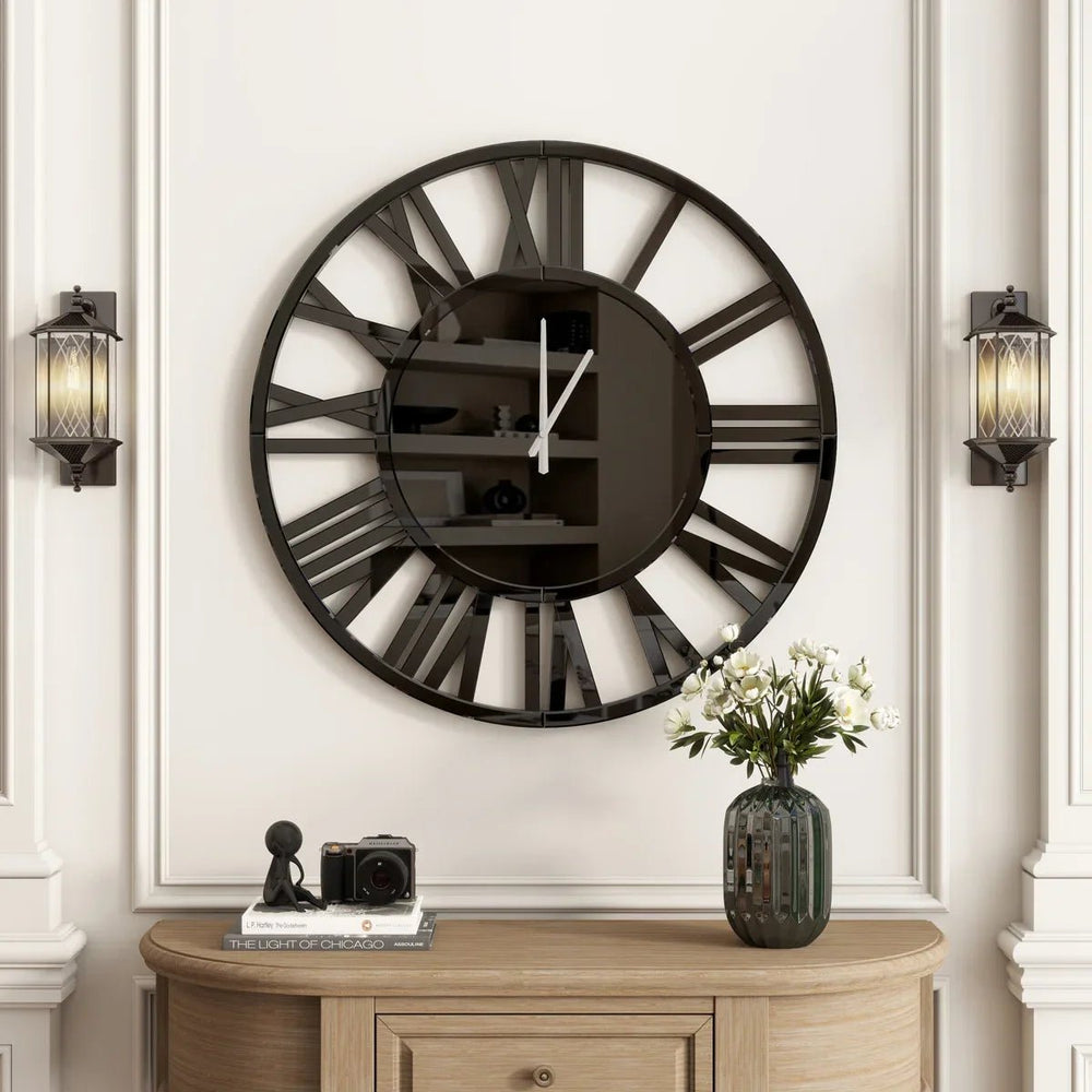 Black Metal Large Wall Clock For Living Room - All India Decor