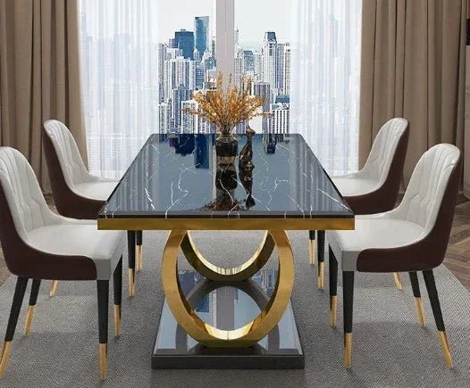 The Opulence Black Marble Dining Table Set - All India Decor
