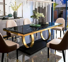 The Opulence Black Marble Dining Table Set - All India Decor