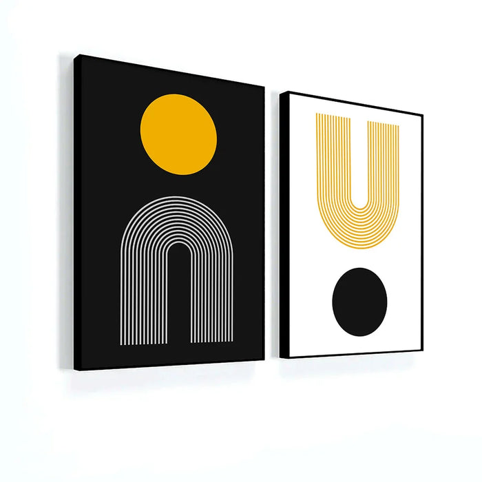 Two Boho art prints with geometric shapes side view