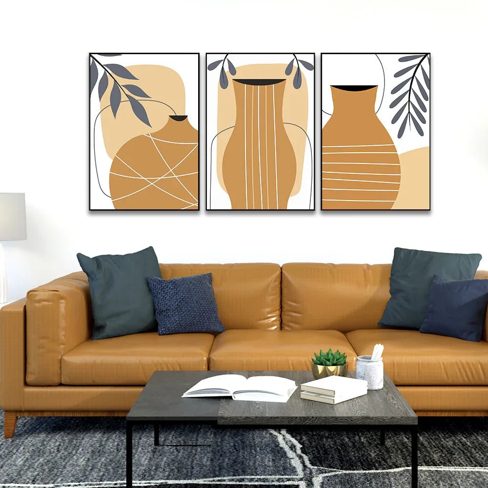 Beautiful Hand Drawn Flat Design Boho Wall Art Set of 3 - All India Decor