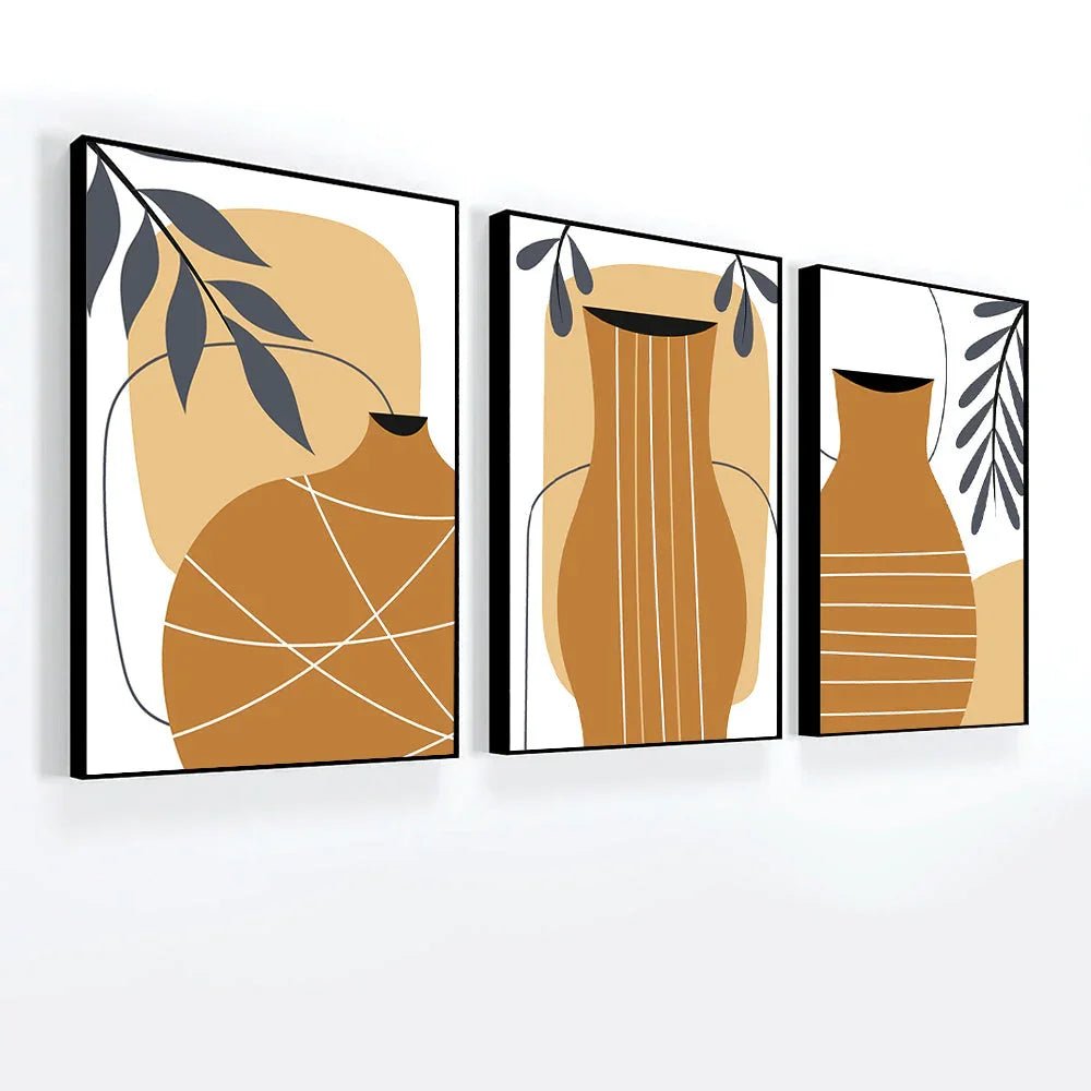 Beautiful Hand Drawn Flat Design Boho Wall Art Set of 3 - All India Decor
