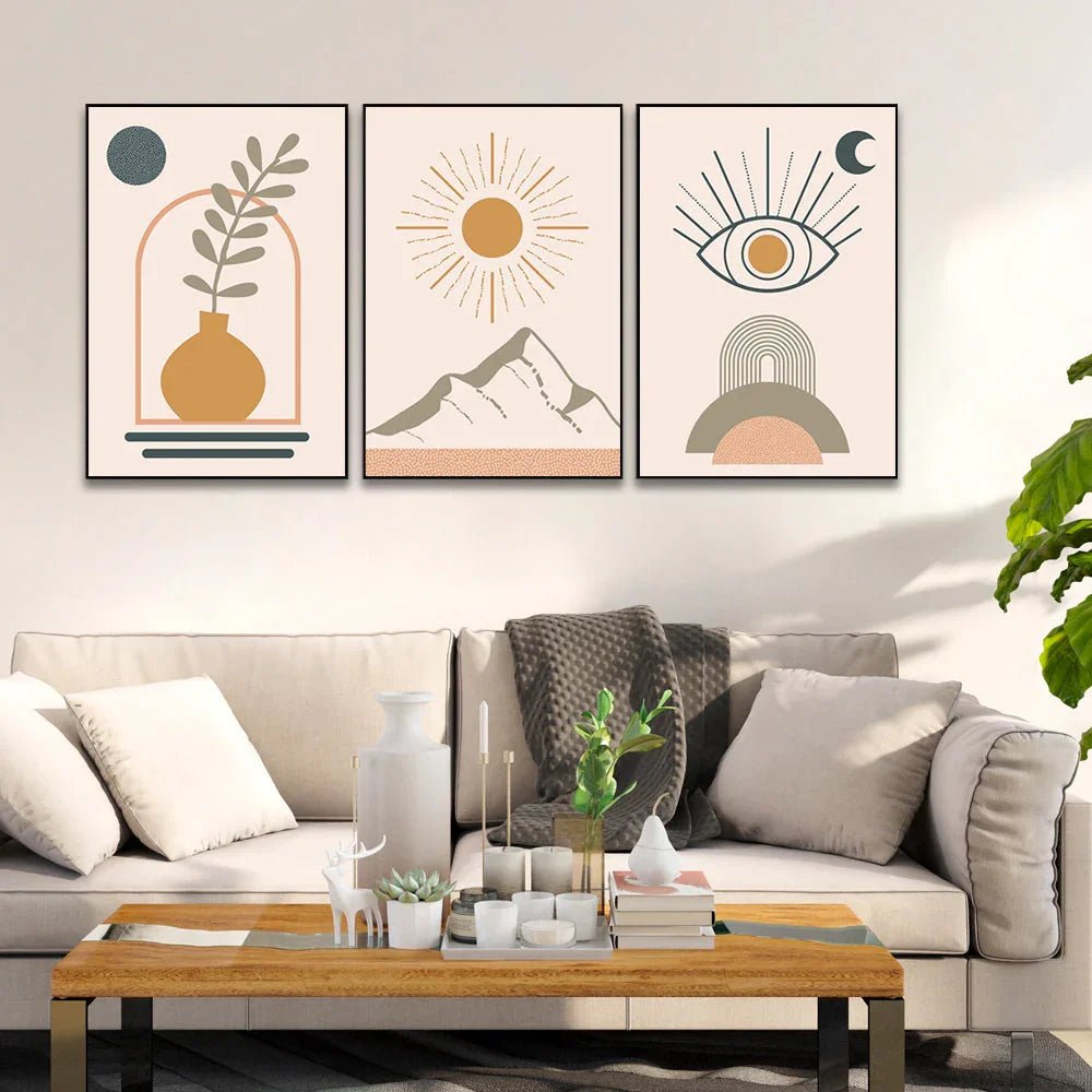 Boho Style Wall Art Picture Frames with Natural Abstract Landscape Set of 3 - All India Decor