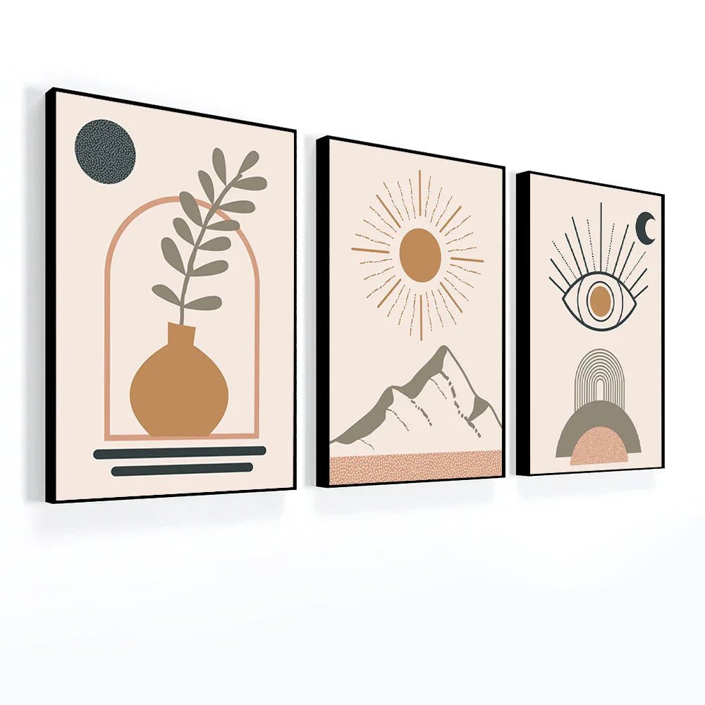 Boho Style Wall Art Picture Frames with Natural Abstract Landscape Set of 3 - All India Decor