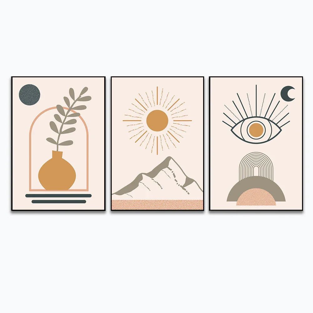 Boho Style Wall Art Picture Frames with Natural Abstract Landscape Set of 3 - All India Decor