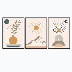 Boho Style Wall Art Picture Frames with Natural Abstract Landscape Set of 3 - All India Decor