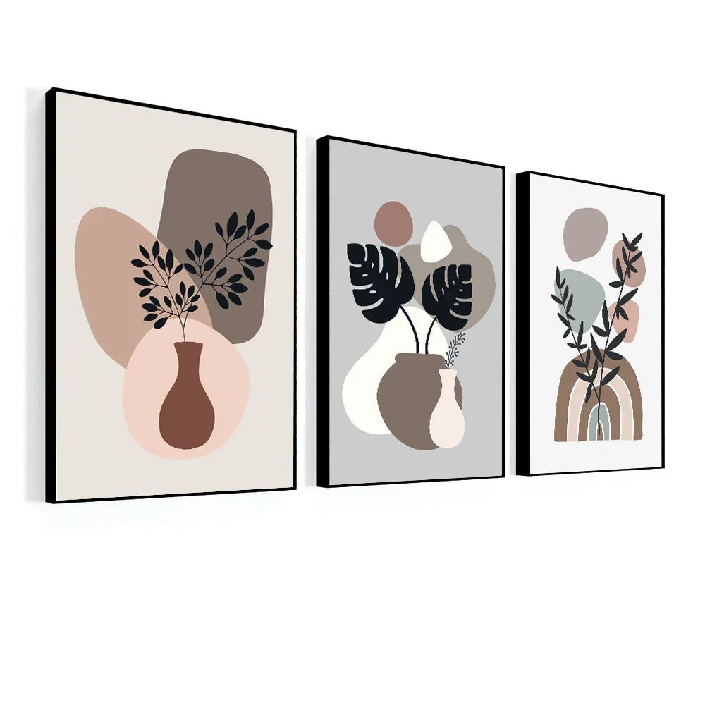 Boho Botanical Wall Art with Plant Organic Shapes Wall Art Set Of 3 - All India Decor