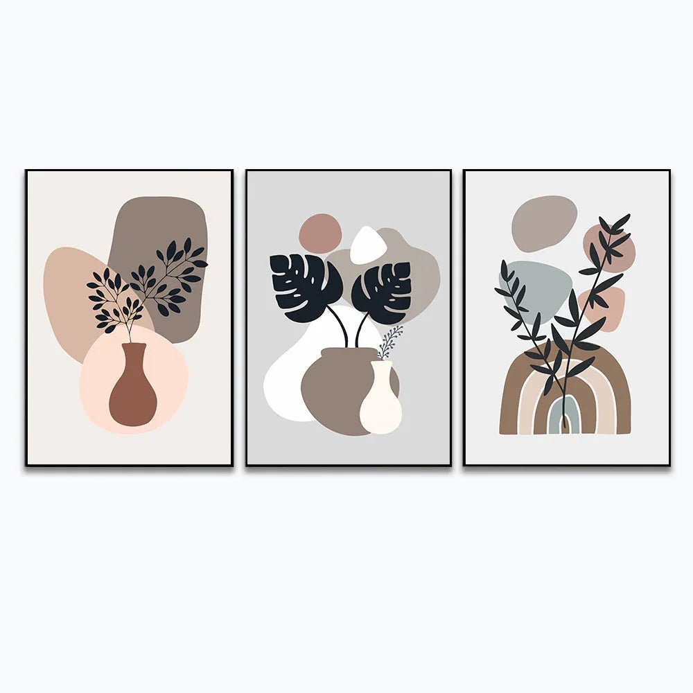 Boho Botanical Wall Art with Plant Organic Shapes Wall Art Set Of 3 - All India Decor
