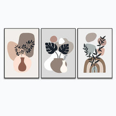 Boho Botanical Wall Art with Plant Organic Shapes Wall Art Set Of 3 - All India Decor