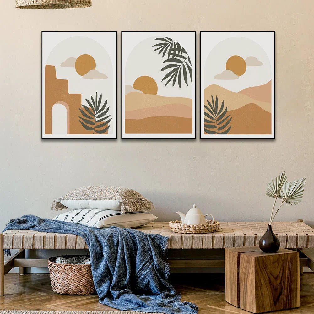 Boho Rainbow Abstract Plant Minimalist Wall Art Set Of 3 - All India Decor