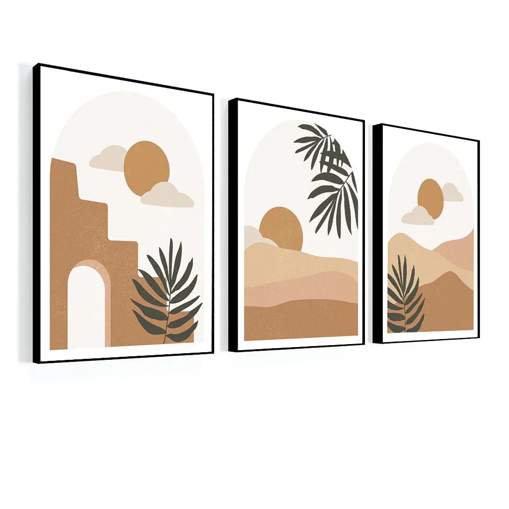 Boho Rainbow Abstract Plant Minimalist Wall Art Set Of 3 - All India Decor