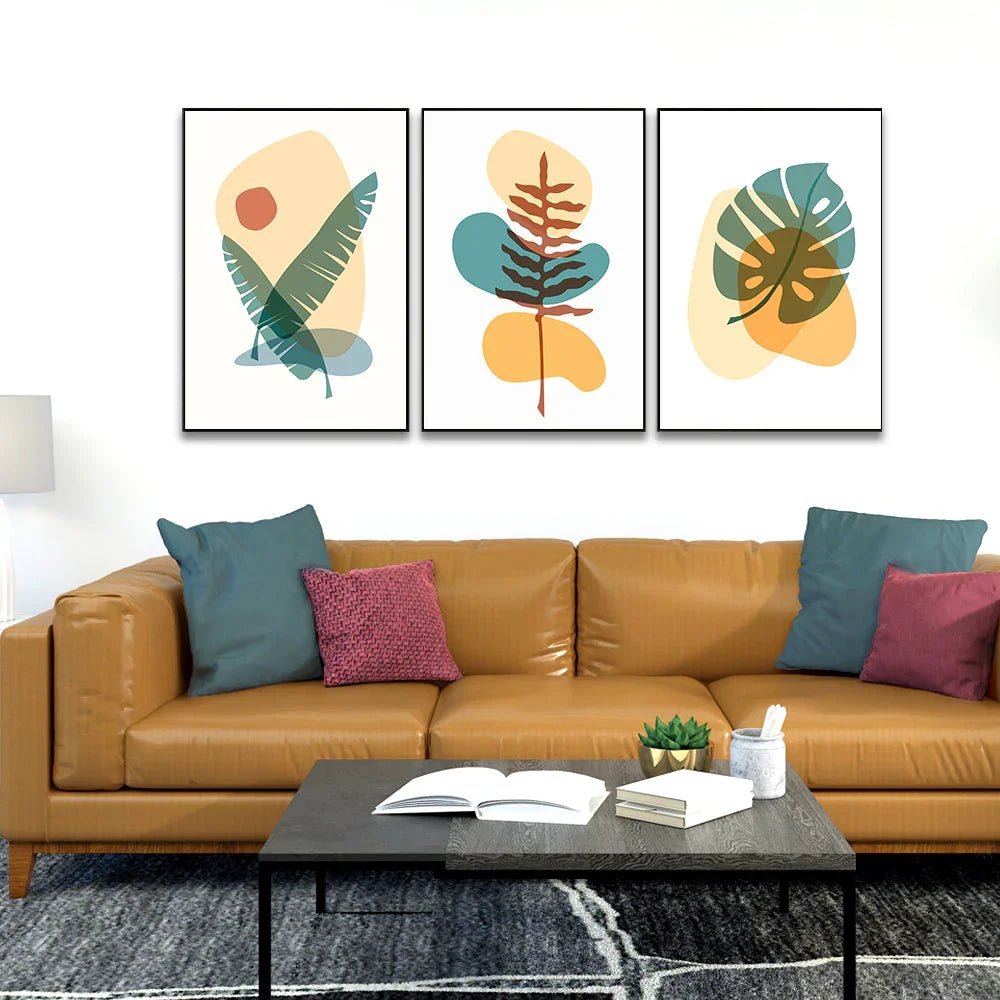 Boho Botanical Wall Art Minimalist Plant Eucalyptus Leaves Cactus Framed Wall Art Set of 3 - All India Decor