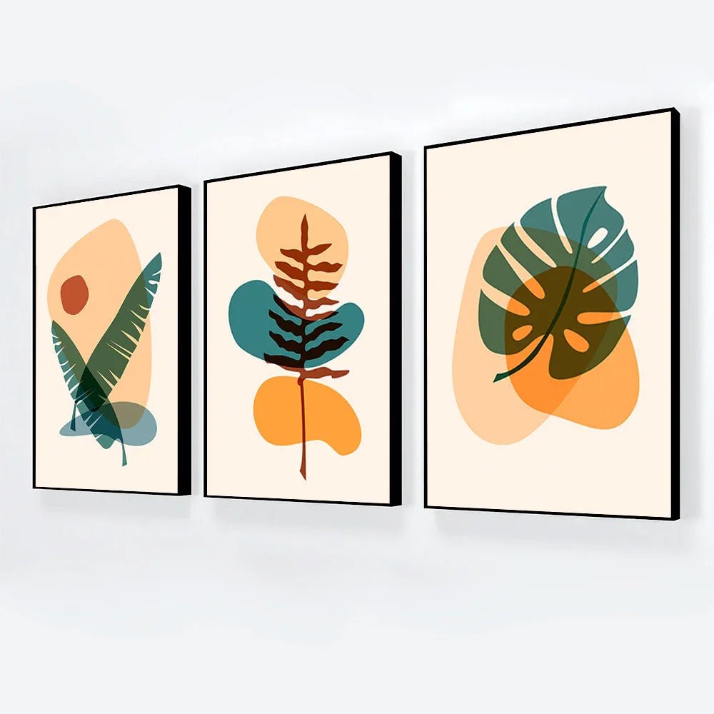 Boho Botanical Wall Art Minimalist Plant Eucalyptus Leaves Cactus Framed Wall Art Set of 3 - All India Decor