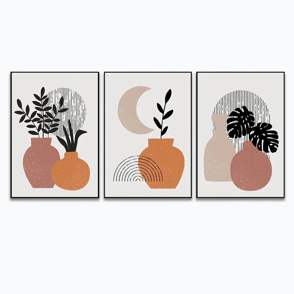 Boho Framed Painting Modern Art Abstract Wall decoration Wall Art Set of 3 - All India Decor