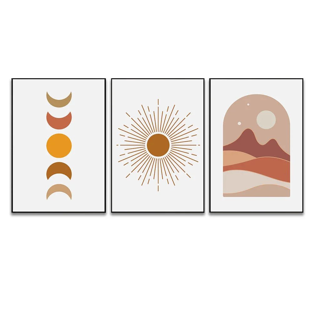 Boho Abstract Mid Century Concept Wall Art Prints Set of 3 - All India Decor