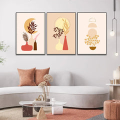 Boho Wall Decor Canvas Art Set, Abstract Minimalist Artwork, Mid - Century Morocco Pictures, Shabby Chic Prints for Home Set Of 3 - All India Decor
