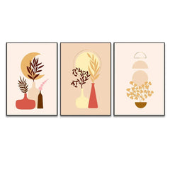 Boho Wall Decor Canvas Art Set, Abstract Minimalist Artwork, Mid - Century Morocco Pictures, Shabby Chic Prints for Home Set Of 3 - All India Decor