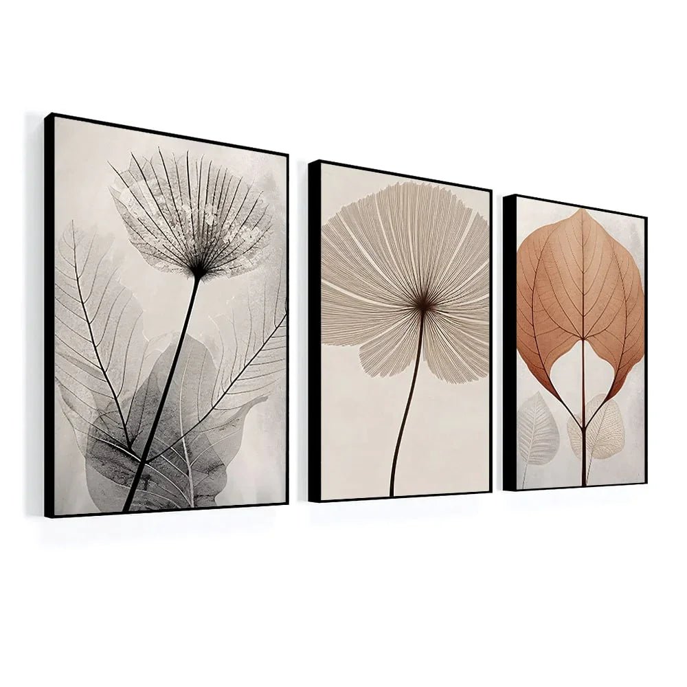 Bohemian Style Abstract Flowers and Leaves Set Of 3 - All India Decor
