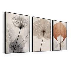 Bohemian Style Abstract Flowers and Leaves Set Of 3 - All India Decor