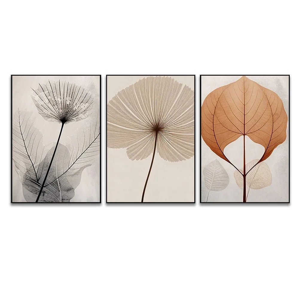 Bohemian Style Abstract Flowers and Leaves Set Of 3 - All India Decor