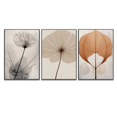 Bohemian Style Abstract Flowers and Leaves Set Of 3 - All India Decor
