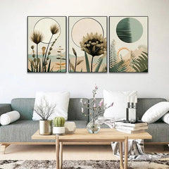 Boho Style Printable Modern Line Art Poster Bundle, Minimal Botanical Abstract Set Of 3 - All India Decor
