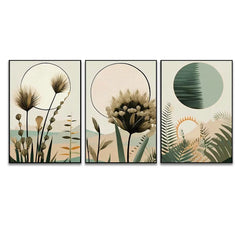 Boho Style Printable Modern Line Art Poster Bundle, Minimal Botanical Abstract Set Of 3 - All India Decor
