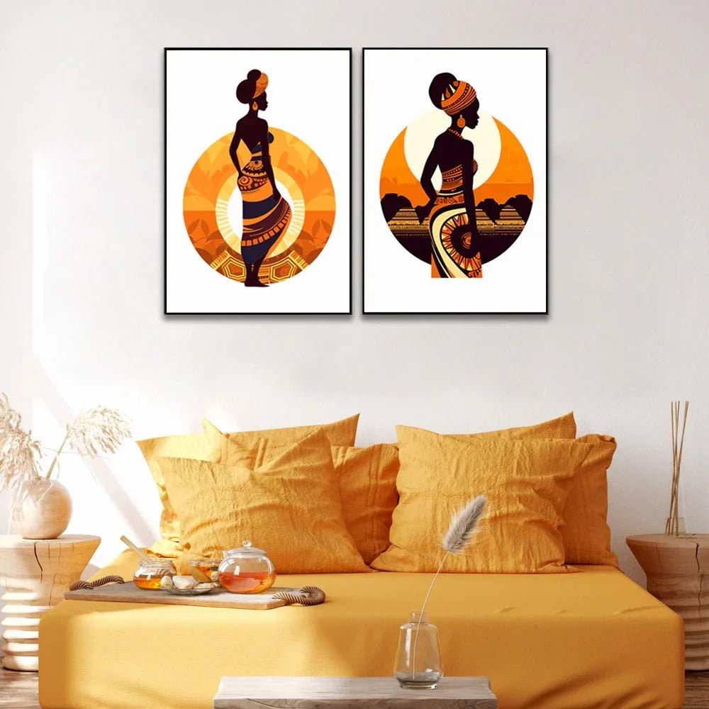 Boho Style Tribal African Girl Wall Art Set of 2 - All India Decor