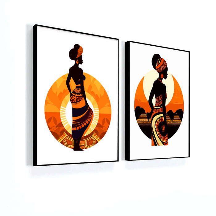 Boho Style Tribal African Girl Wall Art Set of 2