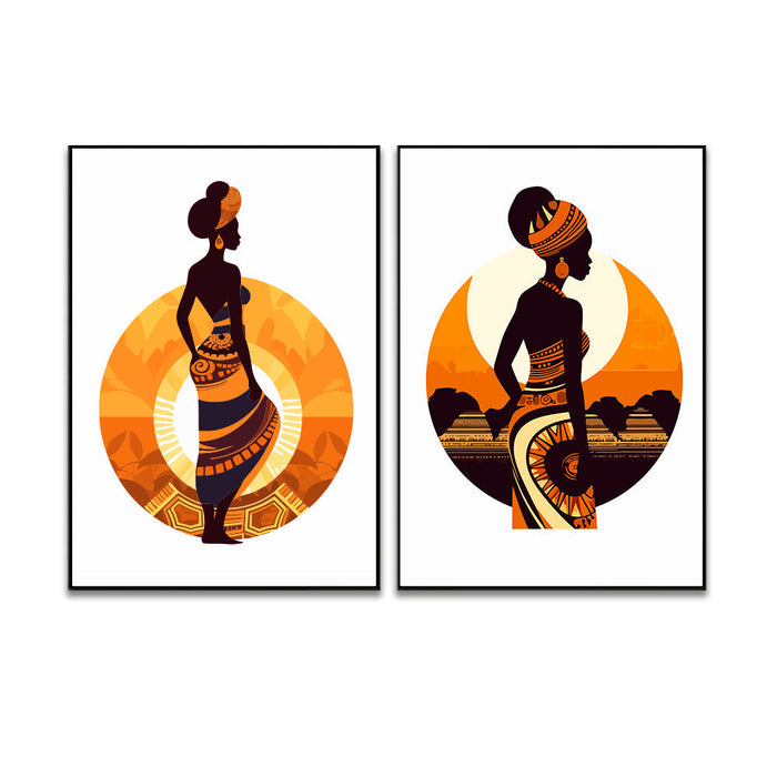 Boho Style Tribal African Girl Wall Art Set of 2