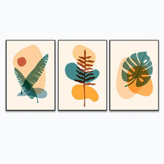 Boho Botanical Wall Art Minimalist Plant Eucalyptus Leaves Cactus Framed Wall Art Set of 3 - All India Decor