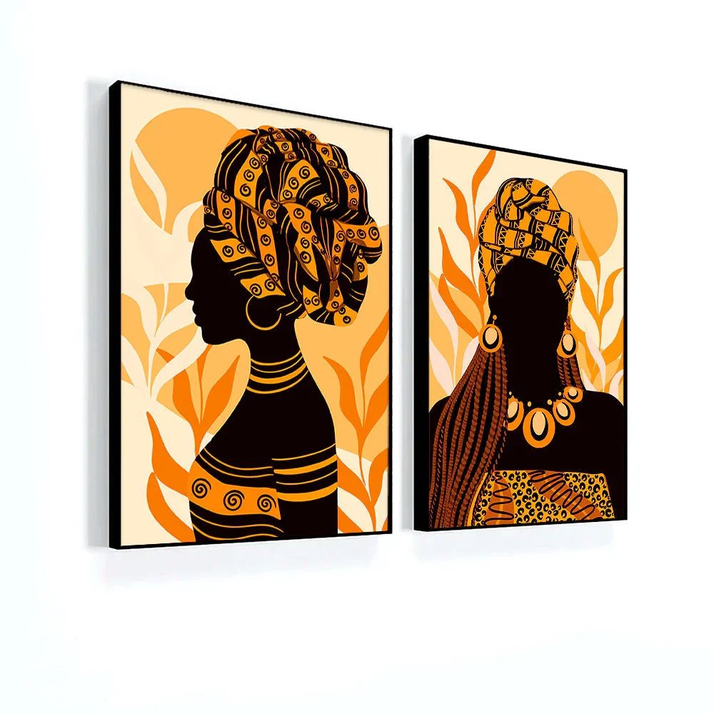 Bohemian Beautiful Ethnic African Woman Wall Art Set of 2 - All India Decor