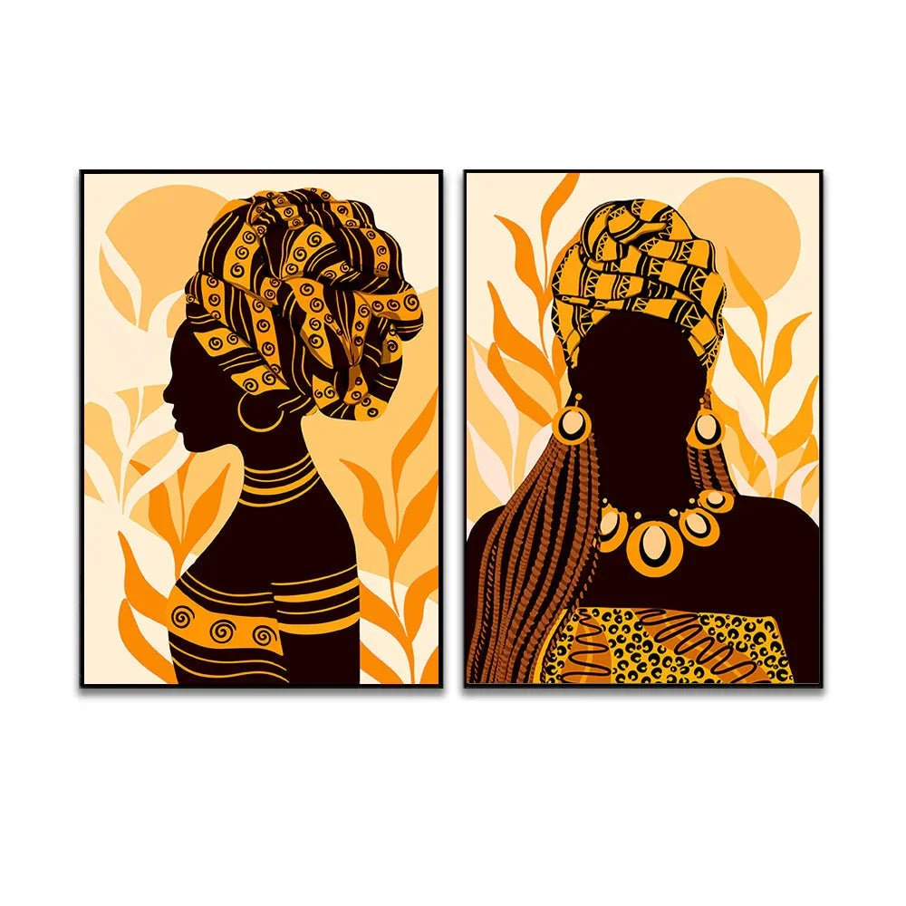 Bohemian Beautiful Ethnic African Woman Wall Art Set of 2 - All India Decor