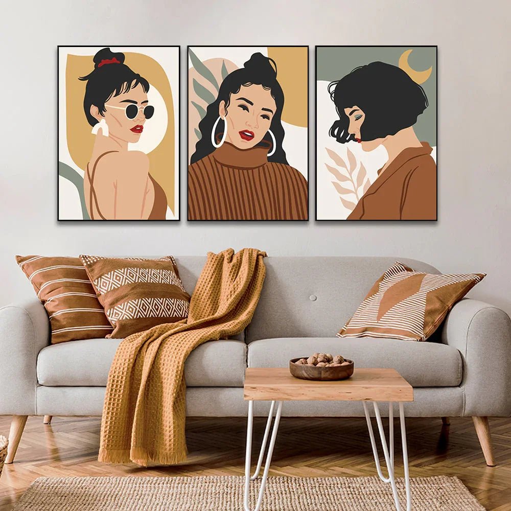 Modern Art Premium Brown Boho Frame Painting for Wall Decoration Set of 3 - All India Decor