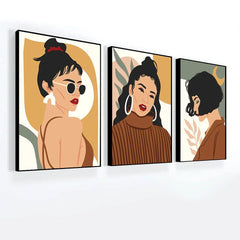 Modern Art Premium Brown Boho Frame Painting for Wall Decoration Set of 3 - All India Decor