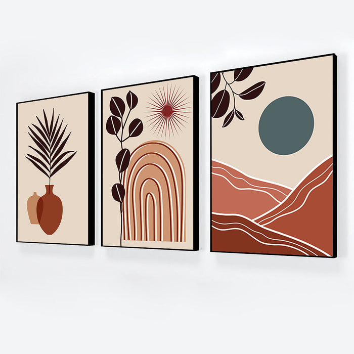 Boho Wall Art, Abstract Gallery Mountain Wall Set, Sun And Moon Decorative Set of 3