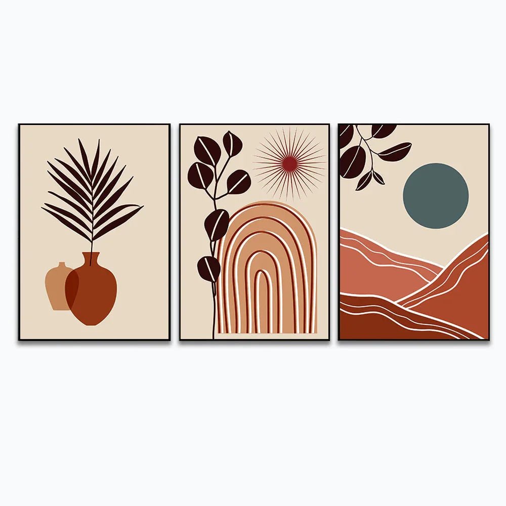 Boho Wall Art, Abstract Gallery Mountain Wall Set, Sun And Moon Decorative Set of 3 - All India Decor