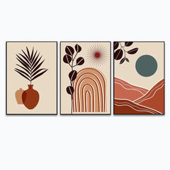 Boho Wall Art, Abstract Gallery Mountain Wall Set, Sun And Moon Decorative Set of 3 - All India Decor
