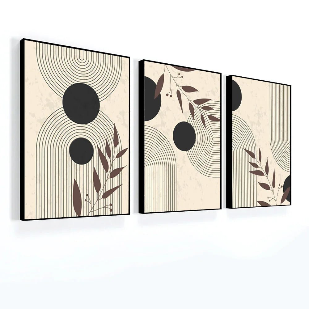 Mid Century Boho Modern Aesthetic in Vintage for Wall Art Set of 3 - All India Decor