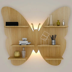 Butterfly Shape Backlit Wood Wall Shelf / Book Shelf / Night Light - All India Decor